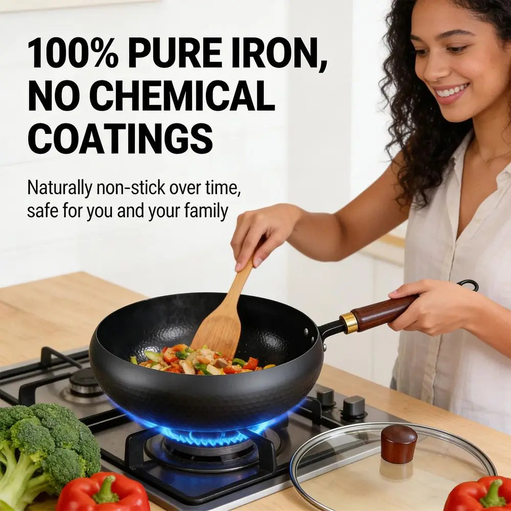 Thick Iron Pot Artisan Unenameled Cast Iron Casserole, NonStick