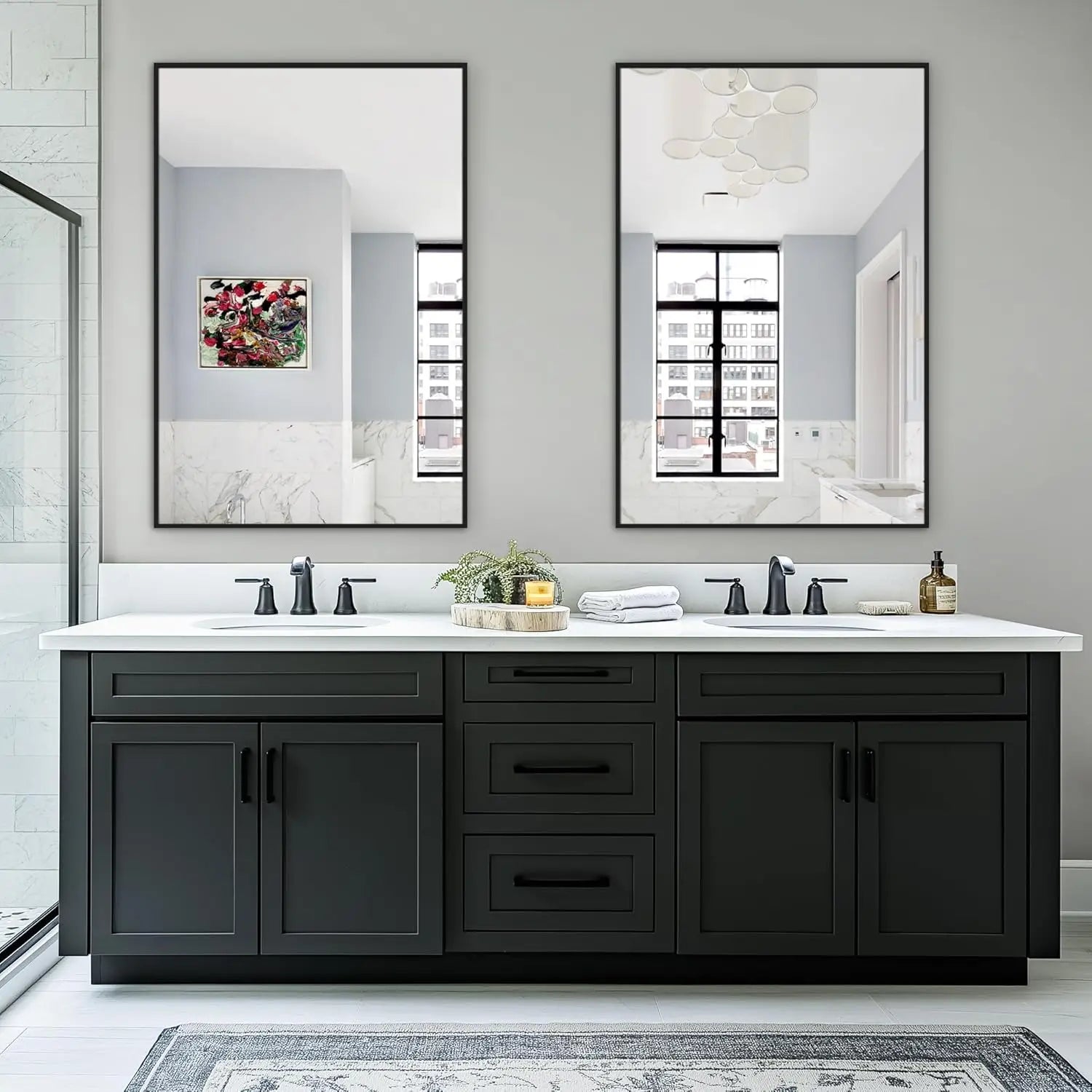 Bathroom Vanity Mirror for Wall, 2 Pack 36" x 24" Metal Framed Rectangular