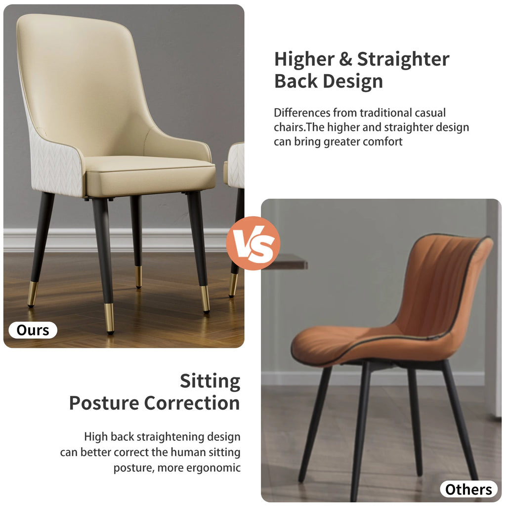 Modern PU Leather Set of 2 Dining Chairs with Metal Legs Lion Head Pull Ring