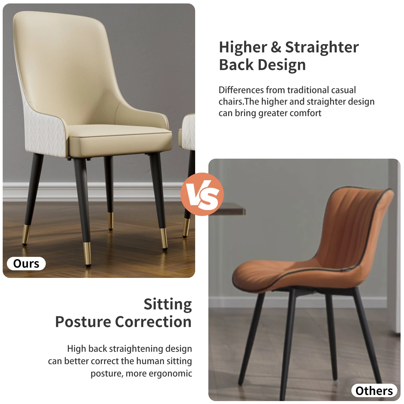 Modern PU Leather Set of 2 Dining Chairs with Metal Legs Lion Head Pull Ring