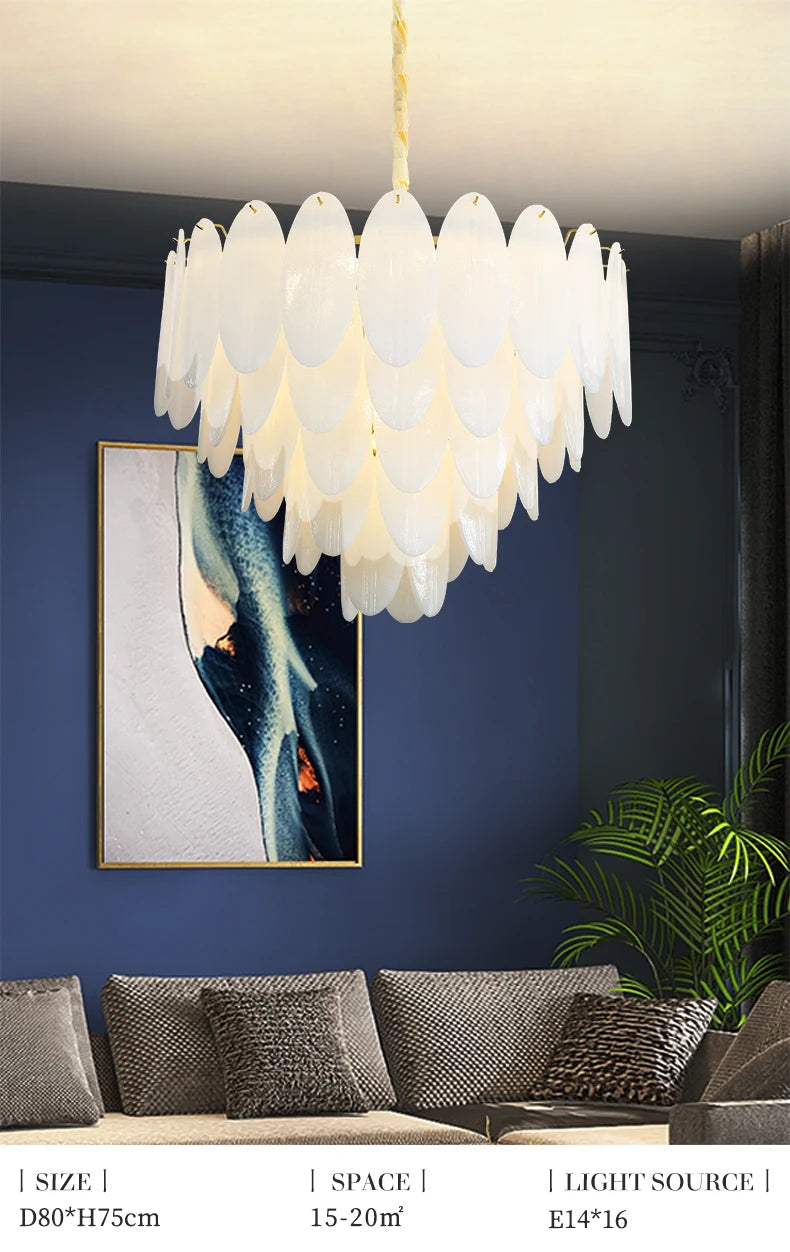 Lamp Luxury Feather Art Glass Chandelier Nordic Minimalism Chandelier French Style New Model LED