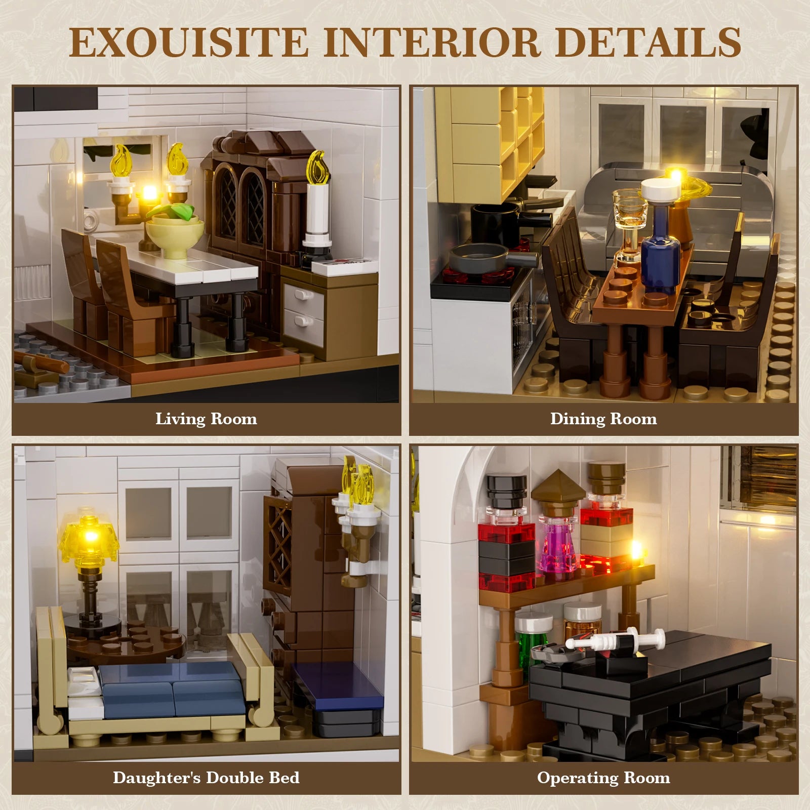 For the Builder: Magic House Building Set Home Decor with LED Light, Owens House (1877PCS)