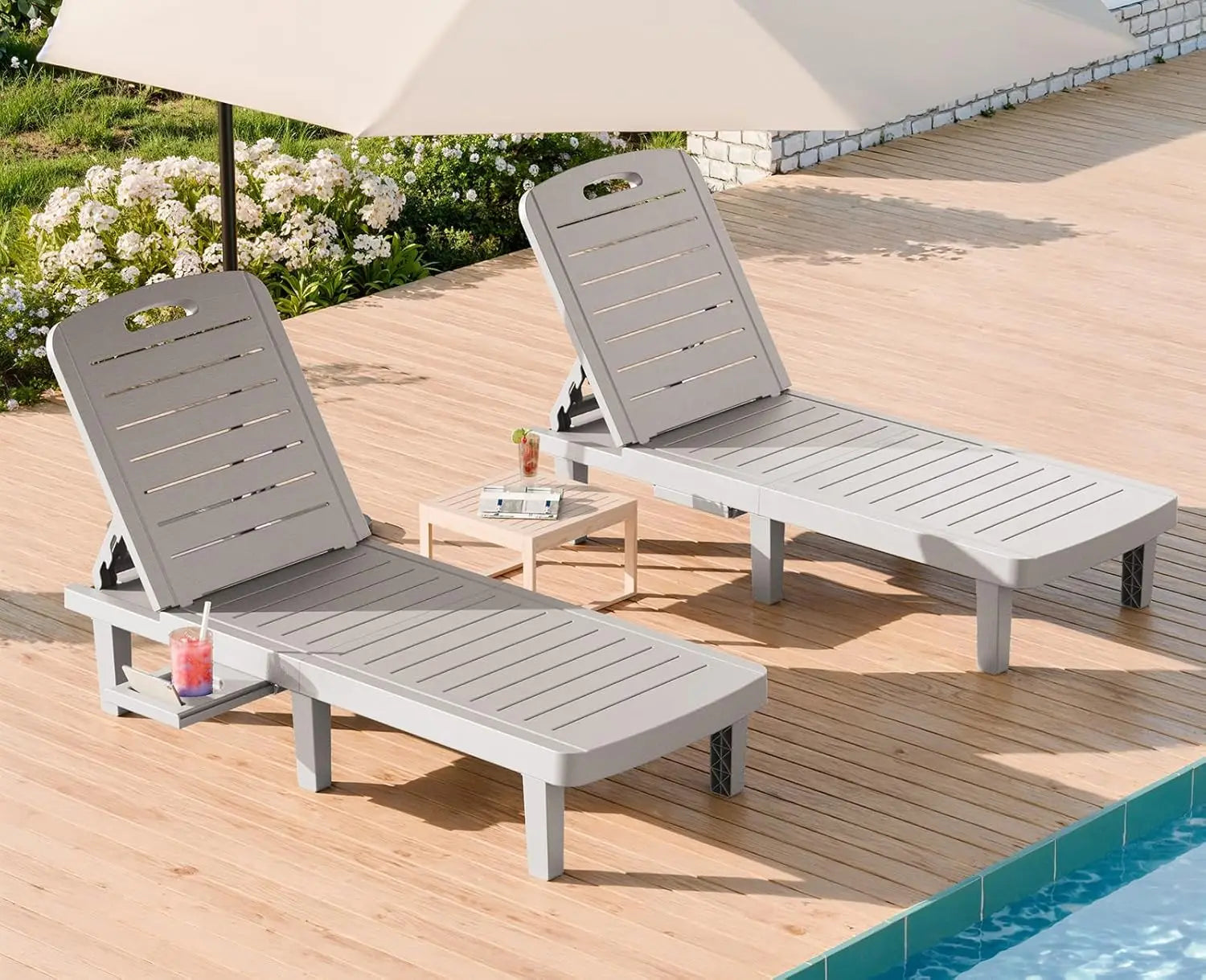 Durable Oversized Waterproof Adjustable Resin Chaise Lounge Set 2 More Colors