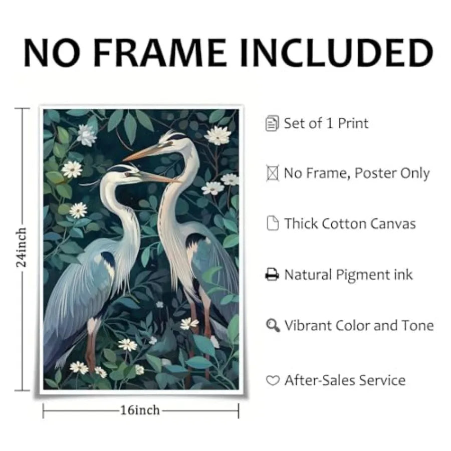 Wall Art Vintage Heron Print only Crane Picture Egret Canvas