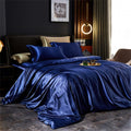 Solid Silk Bedding Set with Duvet Cover Bed Sheet Pillowcases