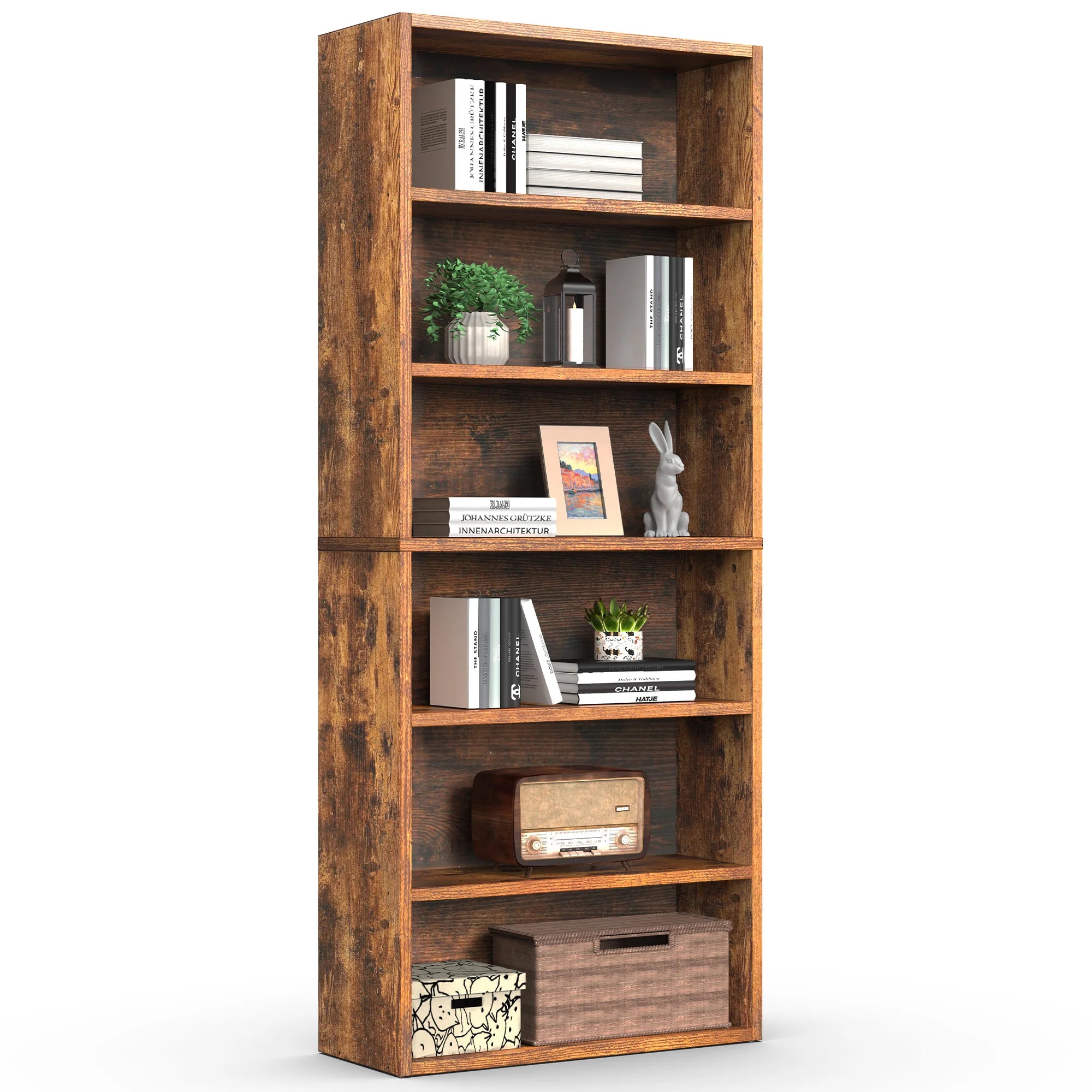 Books Galore!!  MCQ 6 Shelf Bookcase Wooden Large 63 Inch Tall