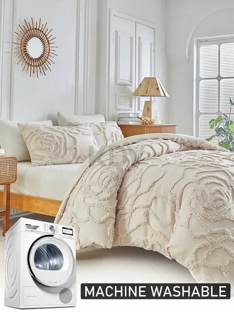3D Rose Floral Tufted Duvet Cover Set High Quality and Pillowcases