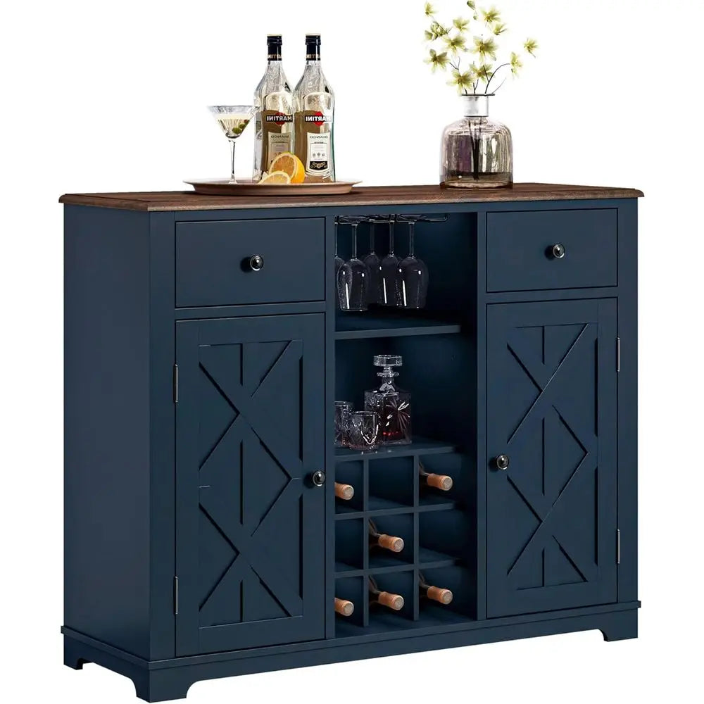 Navy Blue 42 Wine Cabinet with Double Doors, Glass Front