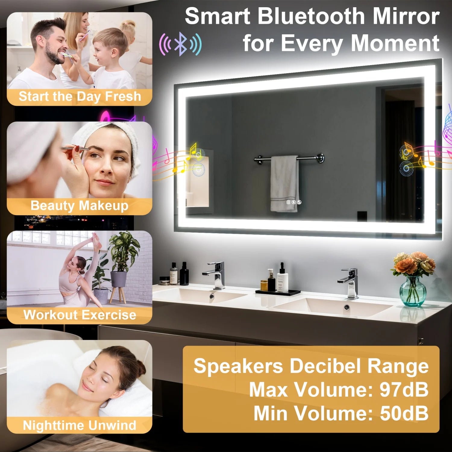 Music!!!! LED Bathroom Mirror Built-in Bluetooth Speaker Anti-Fog Dimmable  3 sizes