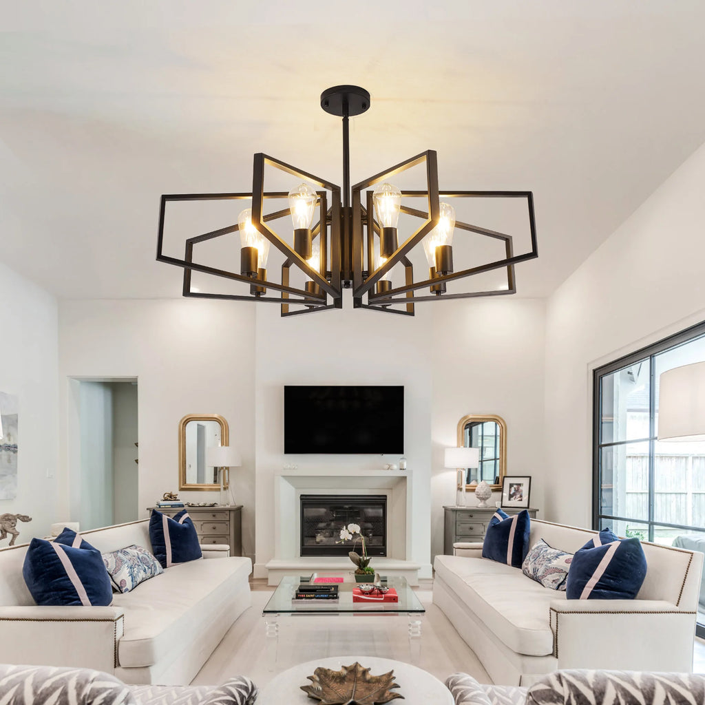 Modern 8-Light Geometric Chandelier Metal Pendant Light , Black or Golden Frame