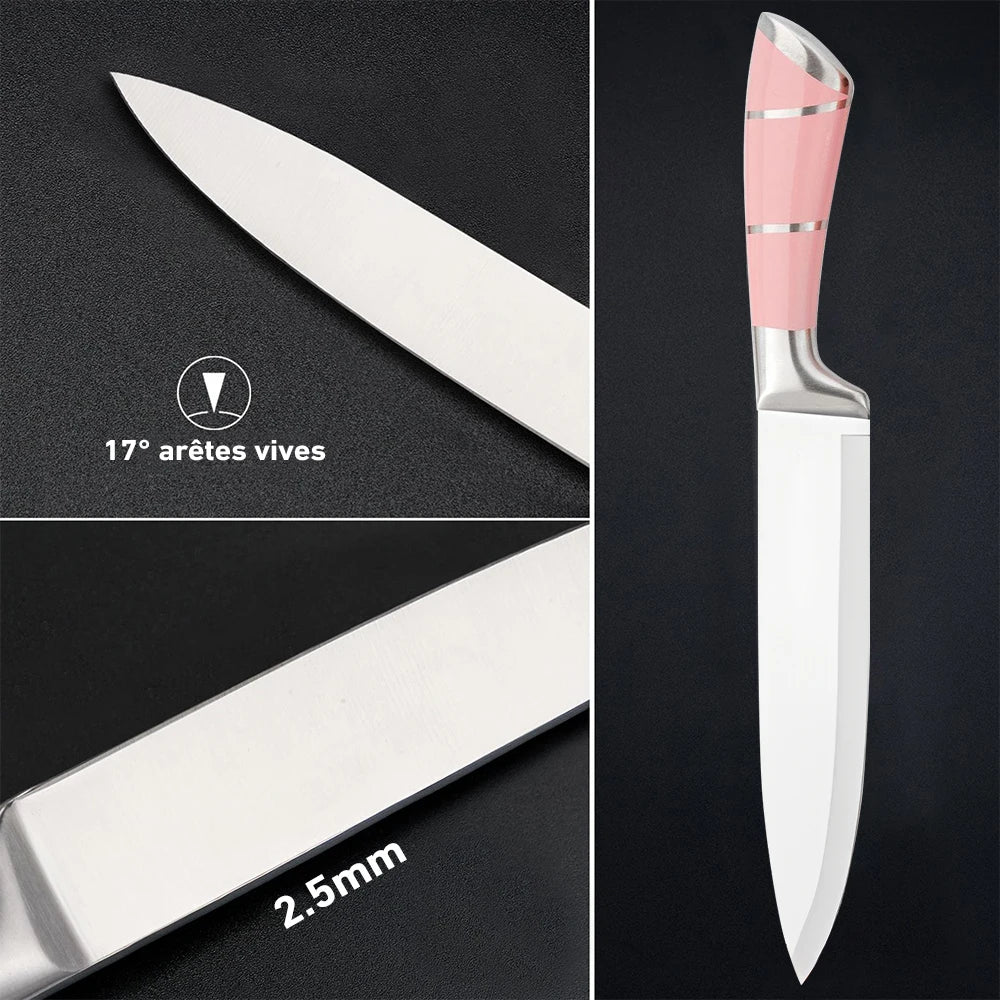 Love it in Pink Hollow Handle Stainless Steel Kitchen Knife Set 9 pcs.