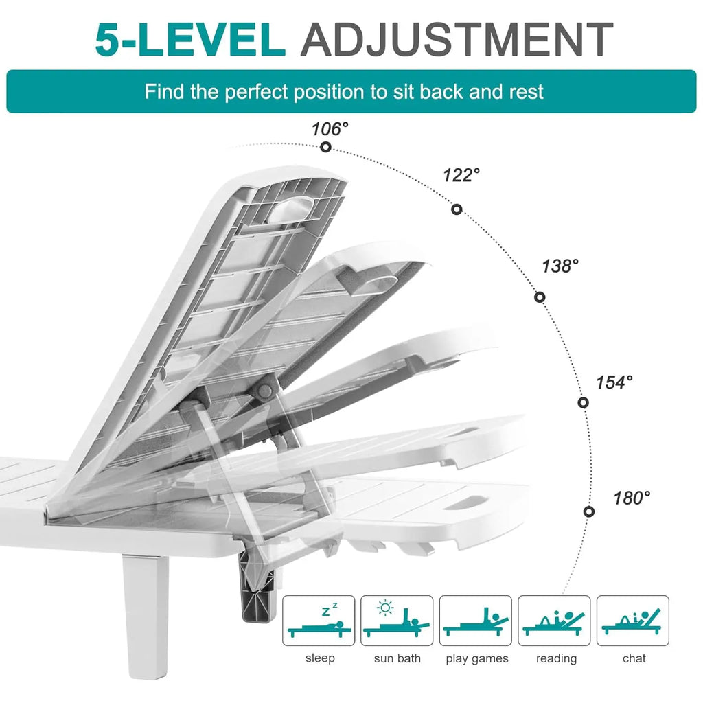 Durable Oversized Waterproof Adjustable Resin Chaise Lounge Set 2 More Colors