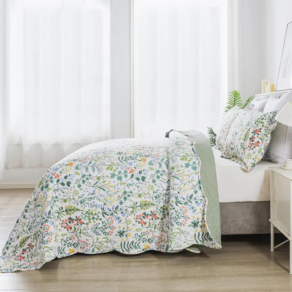 Floral Quilt King Size - 3 Pieces Microfiber Quilt Set Lightweight Wildflower