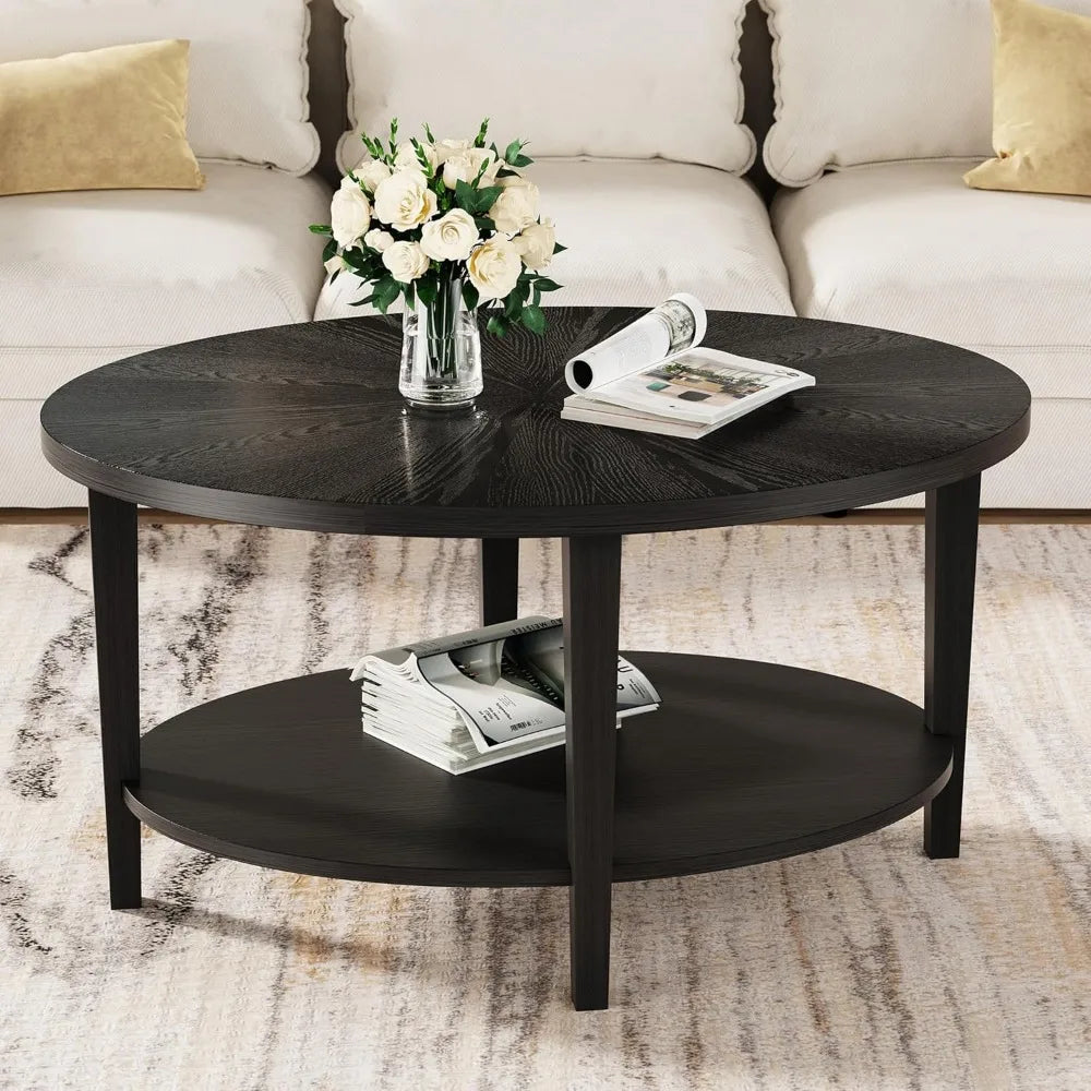Beautiful Black Solid Wood Oval Coffee Table for Living Room
