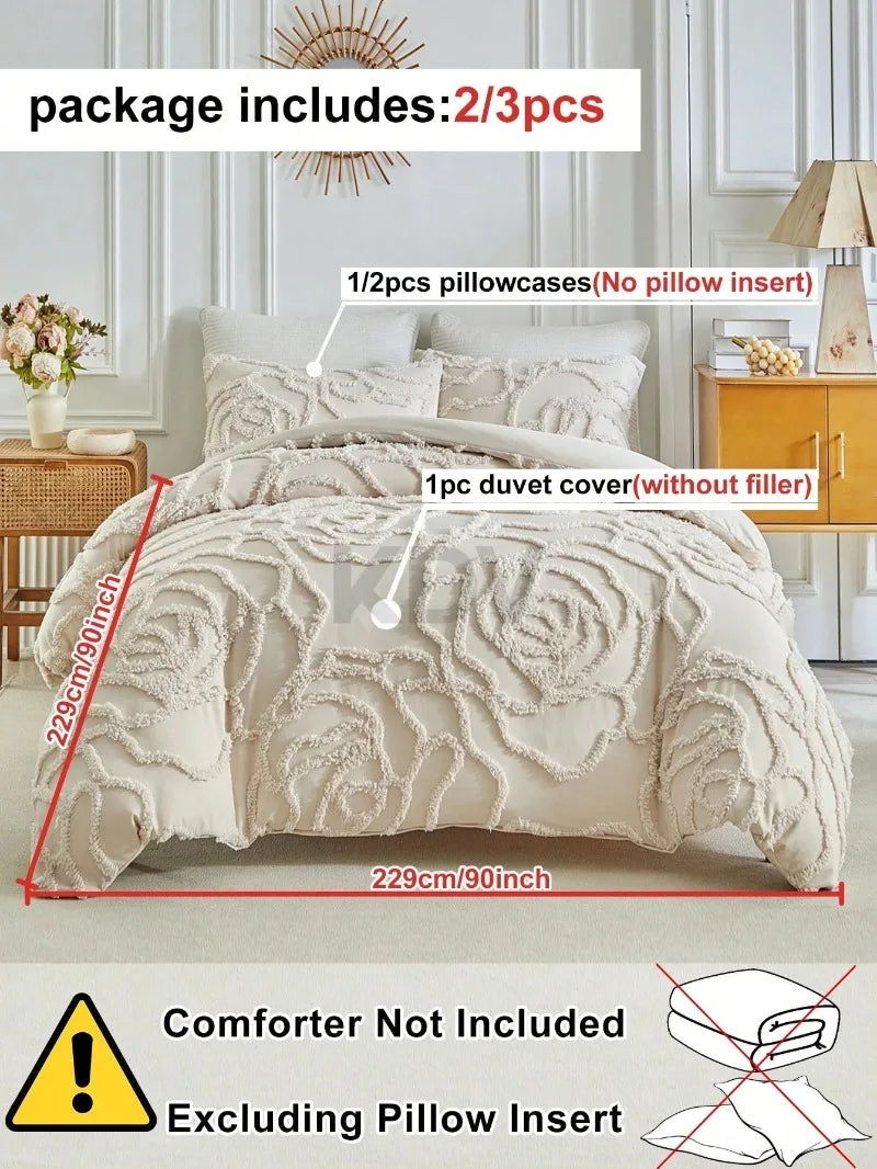 3D Rose Floral Tufted Duvet Cover Set High Quality and Pillowcases
