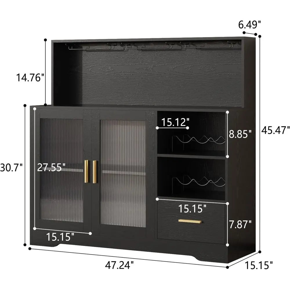 Modern Black LED-lit Home Bar Cabinet with Storage