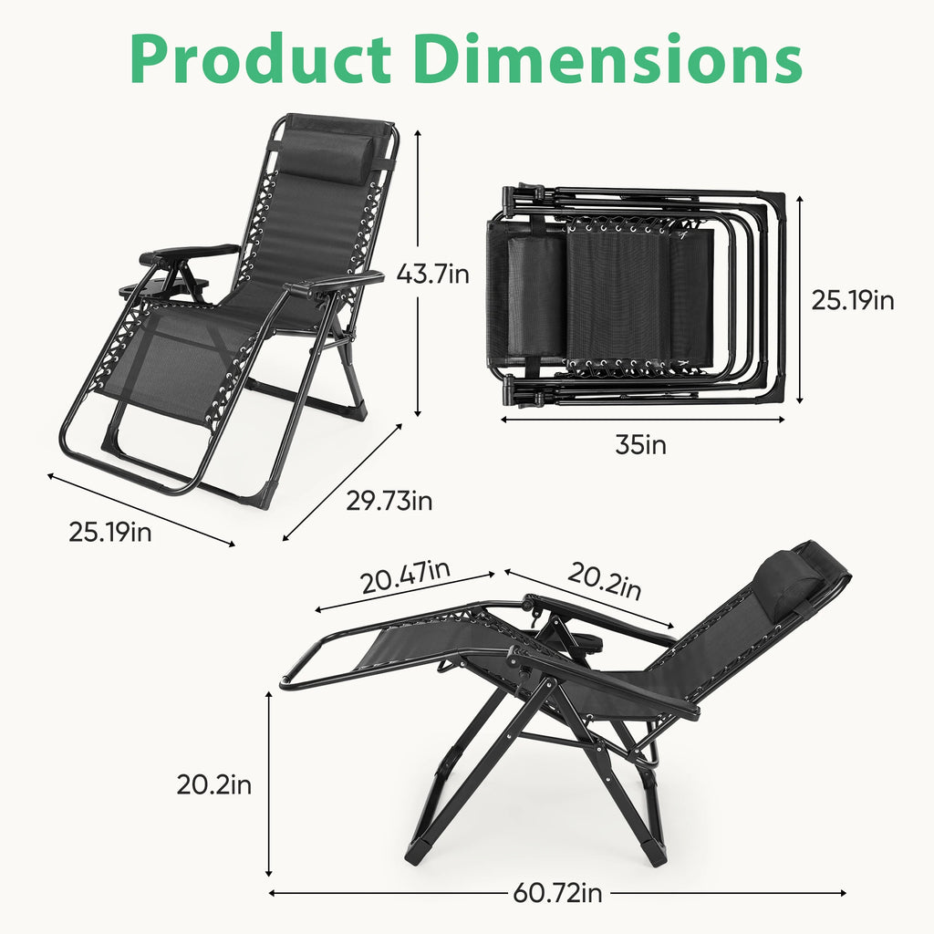 Zero Gravity Recliner Patio Lounge Chair ,Portable with Cup Holders