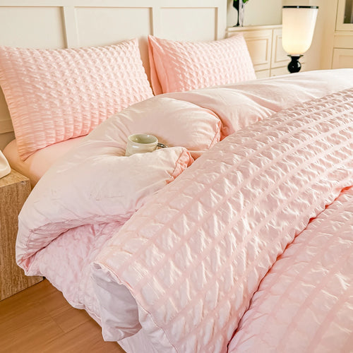 3pcs Pink seersucker Duvet Cover Set (1*Duvet Cover + 2*Pillowcase) other color options