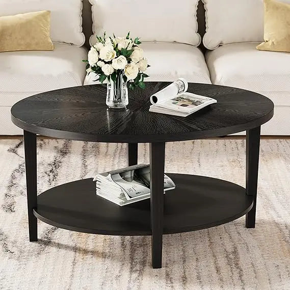 Beautiful Black Solid Wood Oval Coffee Table for Living Room