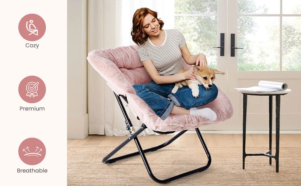 Modern Cozy Saucer Chairs Soft Faux Fur Large Size, Folding