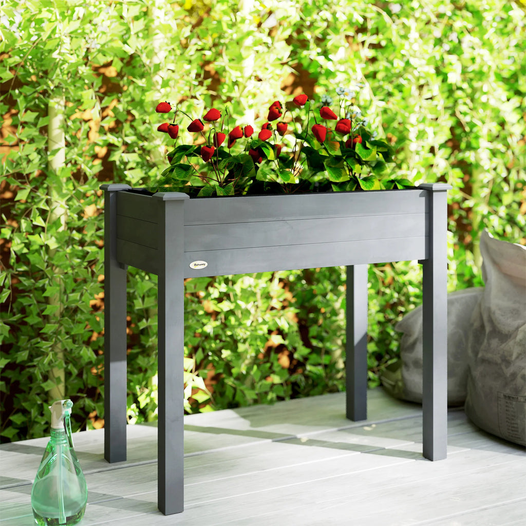 Elevated Natural Garden Plant Stand Outdoor Flower Bed Box Wooden