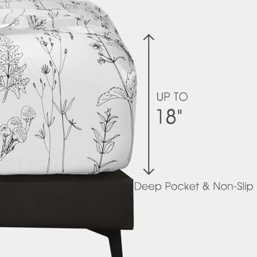 Floral Bed Sheets King Size, 18 Inch Deep Pocket Sheets 1800 Thread Count, Leaf Sheet Set Soft Breathable Cute Aesthetic Sheets