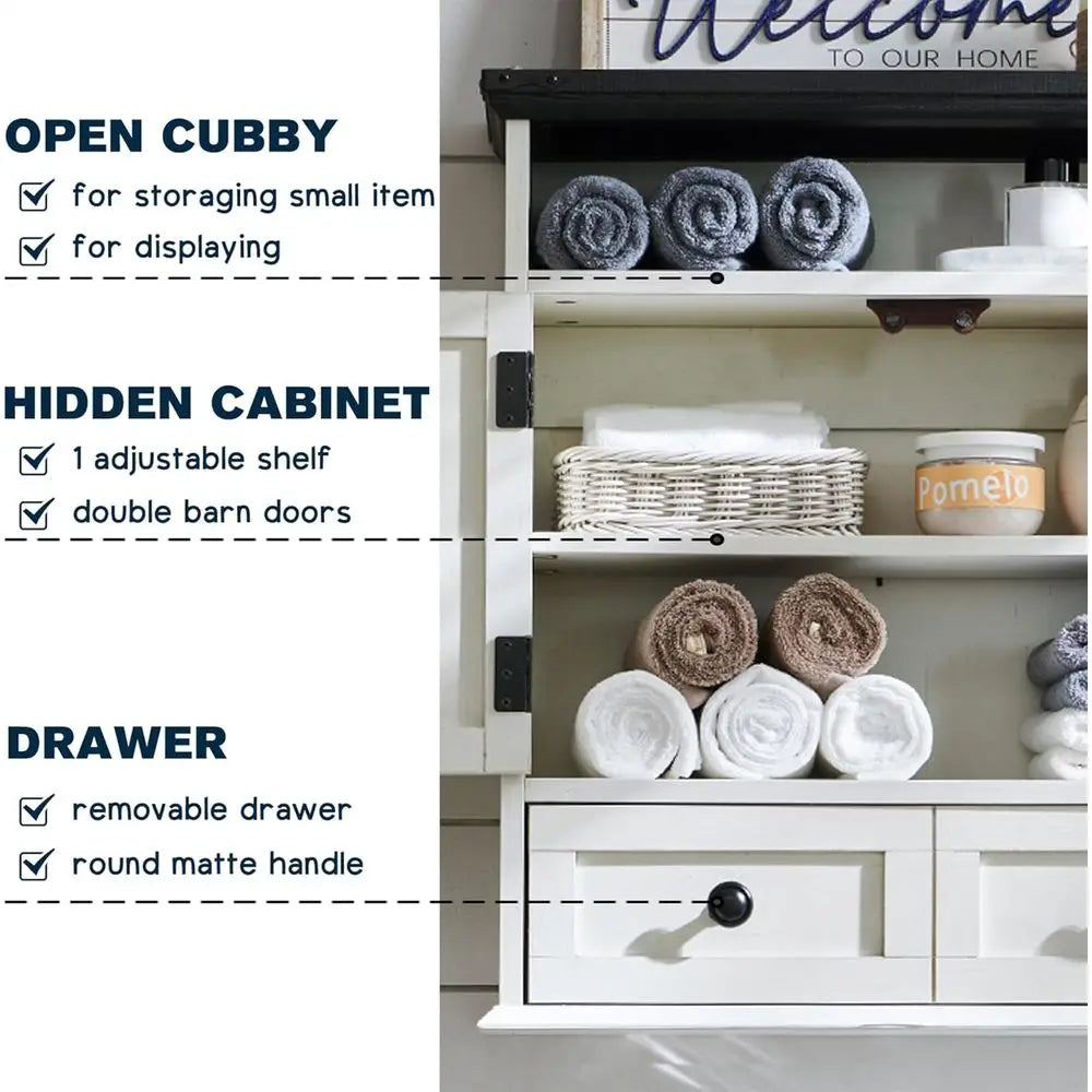 24 Wide Medicine Cabinet with Adjustable Shelf, Double Barn Doors, Storage Cabinet for Bathroom, Kitchen, Living Room, White