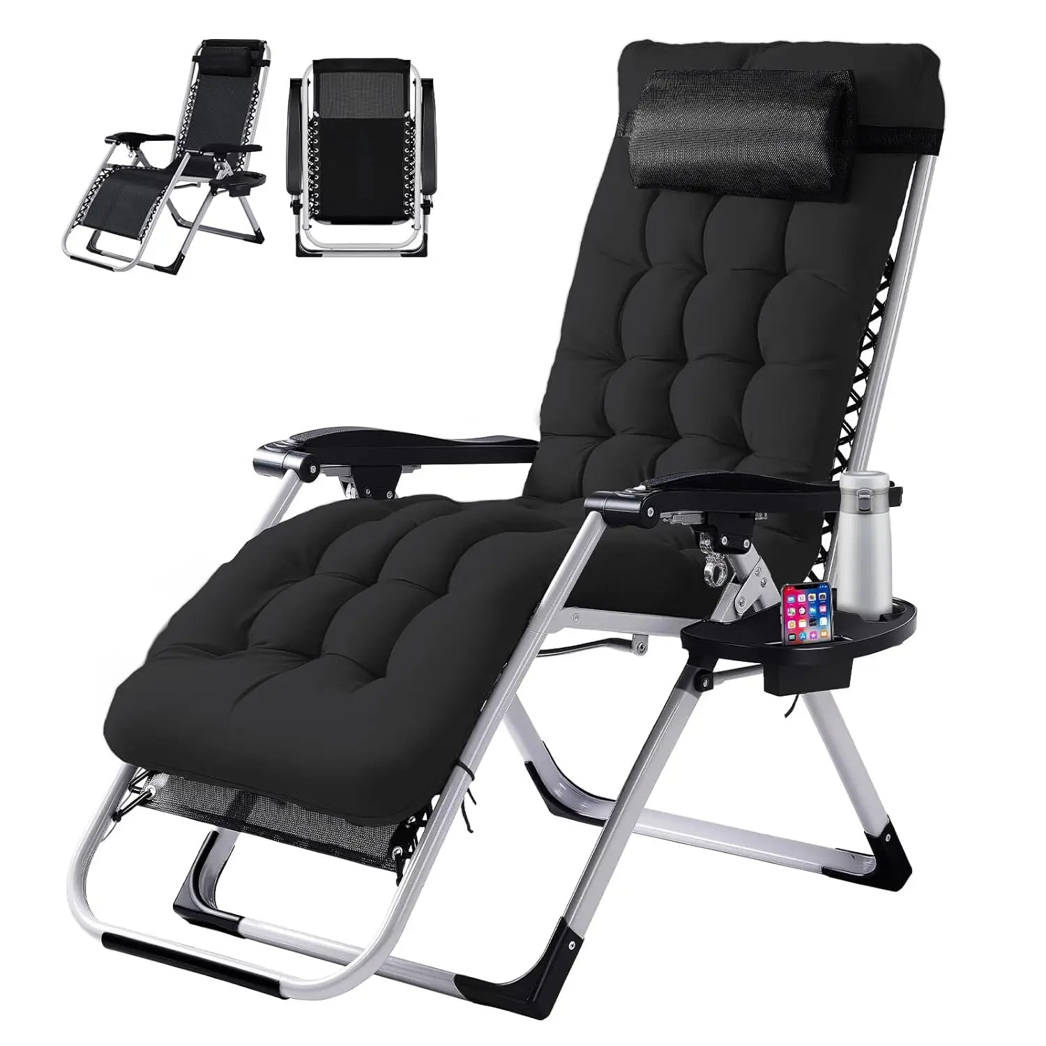 Padded Zero Gravity Chair, Lounge Chair with Removable Cushion & Tray