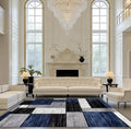 Stunning Modern Geometric Patchwork Area Rug ,Blue Black Gray