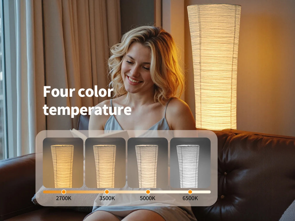 Paper floor lamp, paper and chrome-plated standing lamp, LED light strip