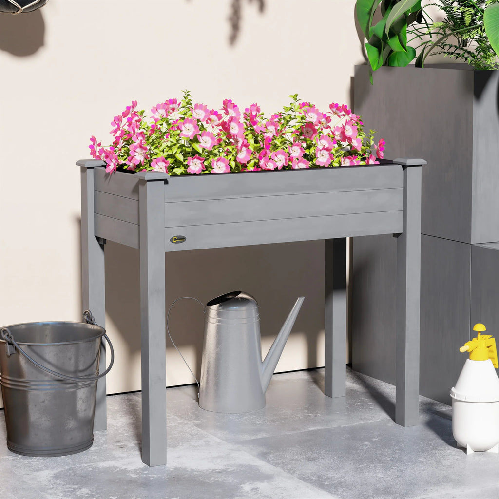Elevated Natural Garden Plant Stand Outdoor Flower Bed Box Wooden