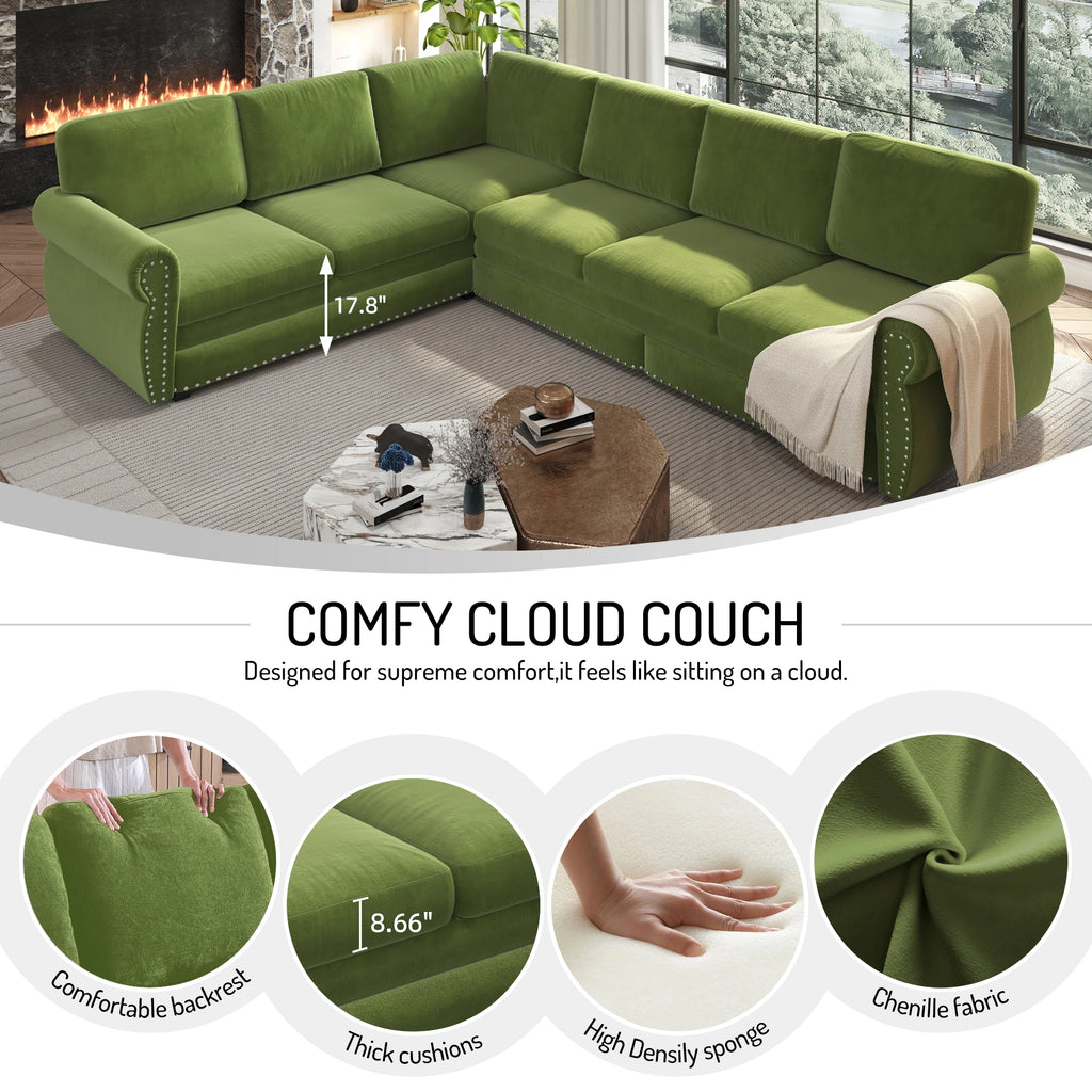 Comfy Cloud Sofa 118" L-Shaped Sleeper Sectional Sofa with Pull-Out Bed 4 color options