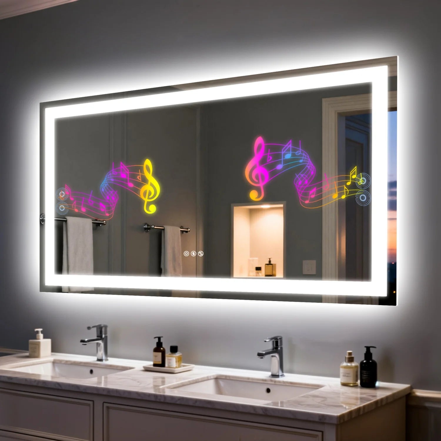 LED Bathroom Mirror Built-in Bluetooth Speaker Anti-Fog Dimmable