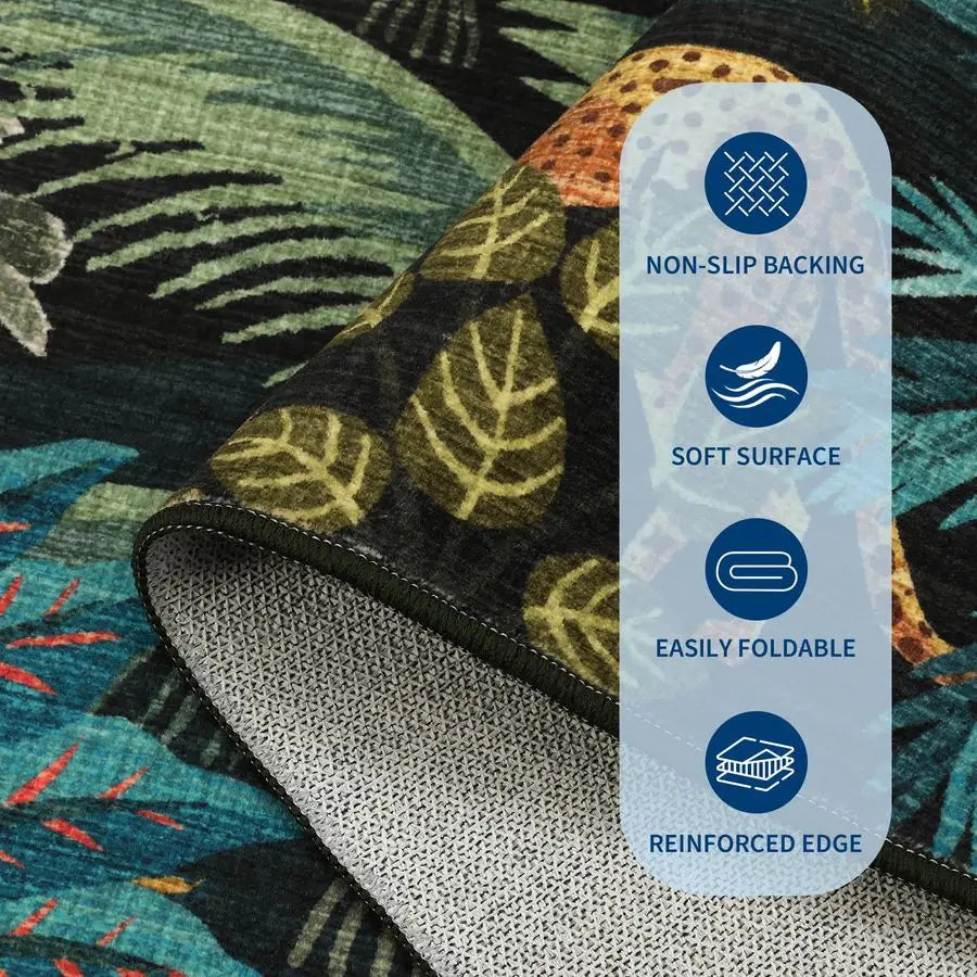 6x9 Area Rug Jungle Green Washable Soft Low Pile Non Slip