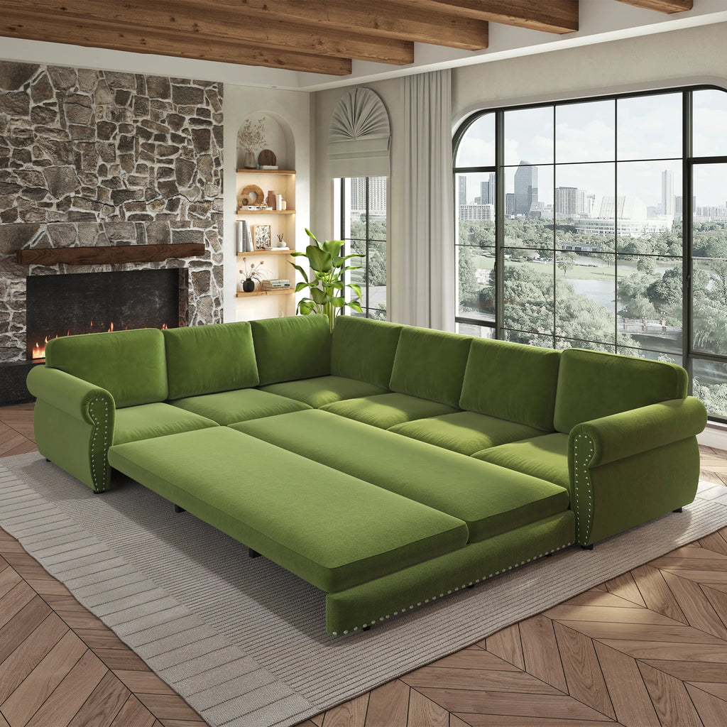 Comfy Cloud Sofa 118" L-Shaped Sleeper Sectional Sofa with Pull-Out Bed 4 color options