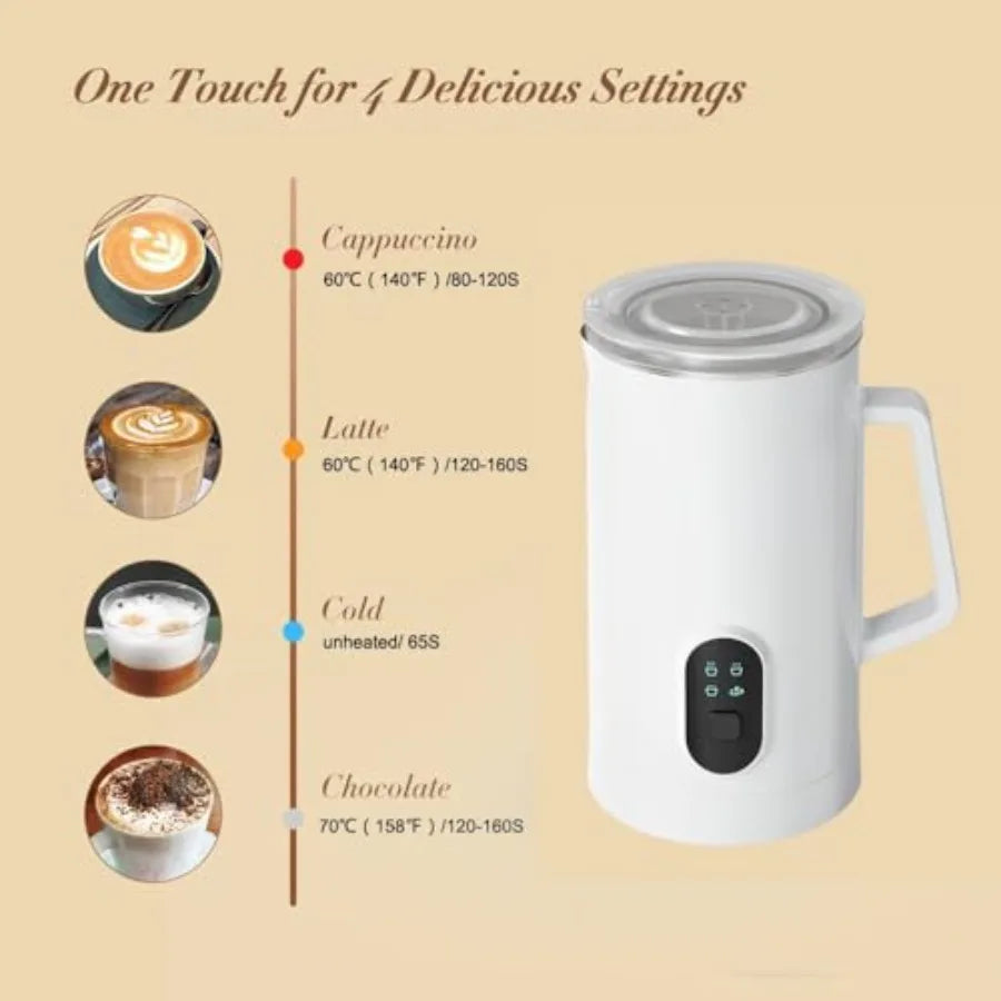 4 IN 1 Electric Milk Frother for Latte, Cappuccino, Hot Chocolate Stainless Steel, White, Large