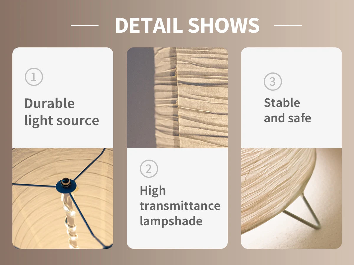 Paper floor lamp, paper and chrome-plated standing lamp, LED light strip