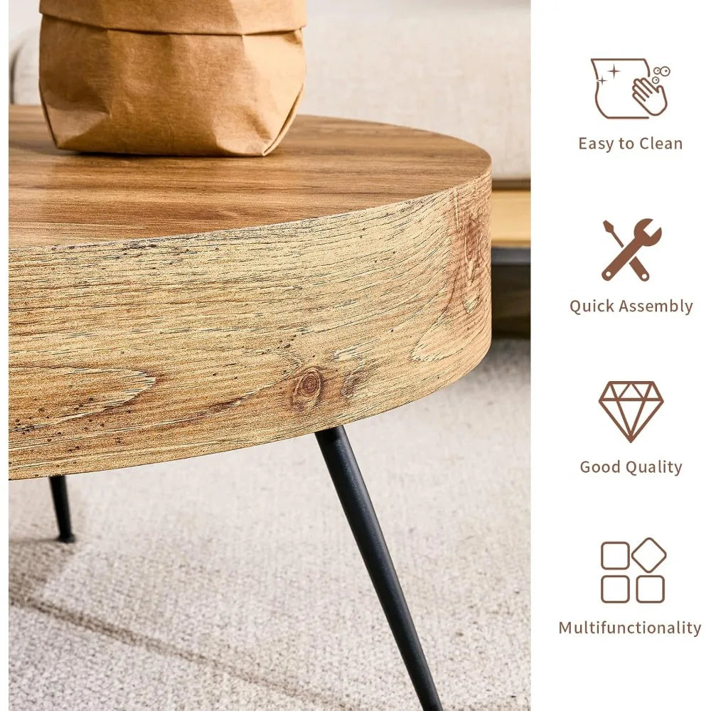 Beautiful Round Coffee Table for Living Room, with Storage