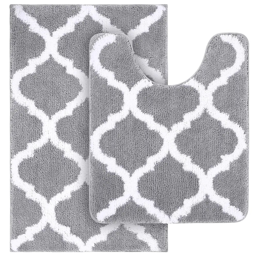 Bathroom Rugs Set 2 Piece, Microfiber,Mat And U-Shaped Toilet Rug,