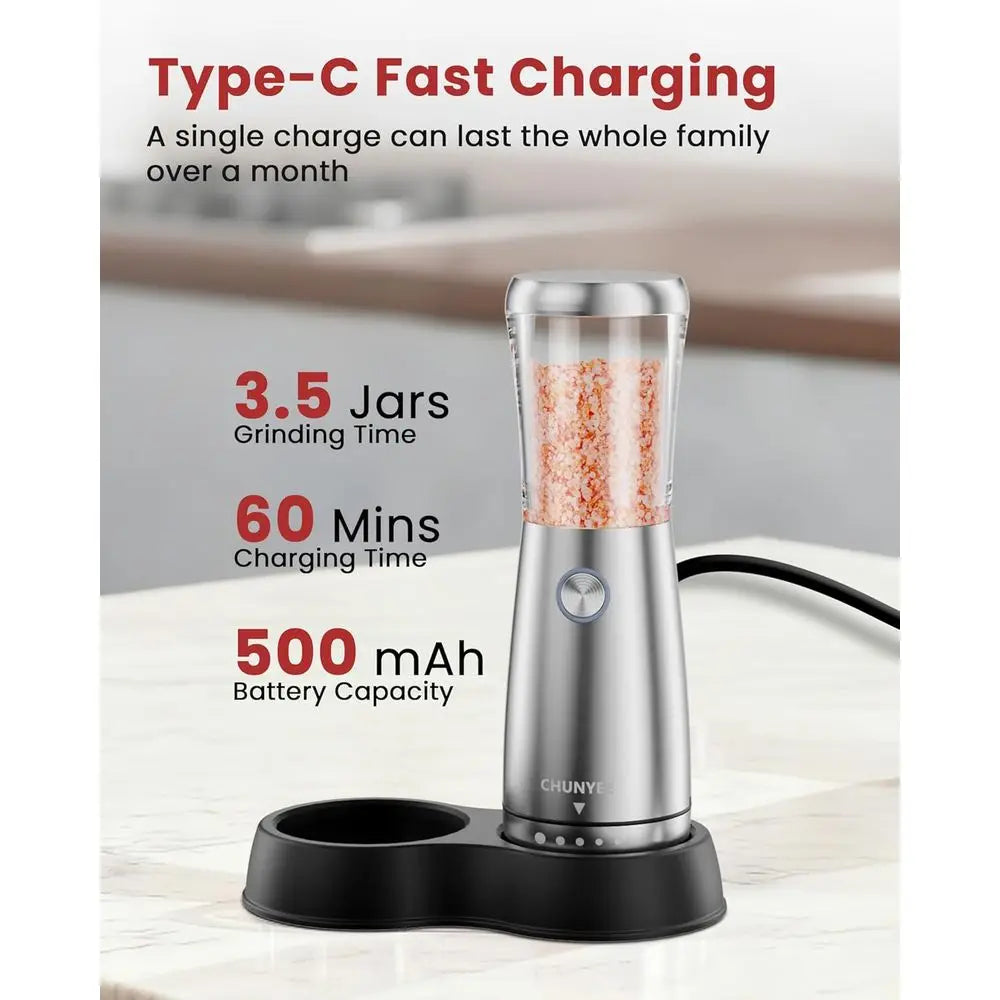 Automatic Stainless Steel Rechargeable Salt and Pepper Grinder Set