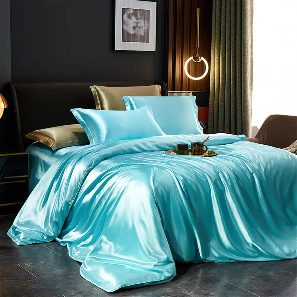 Solid Silk Bedding Set with Duvet Cover Bed Sheet Pillowcases