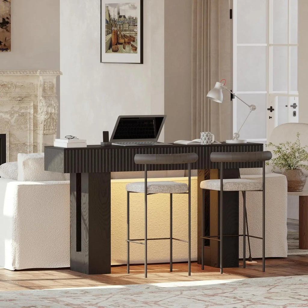 Lights up! 60in Power Outlet RGB Console Table, Thick Wood