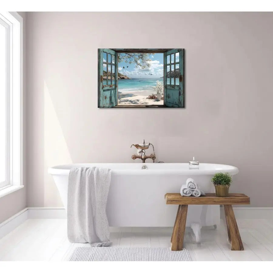 Beach canvas Wall Art Blue Coastal Ocean Windows