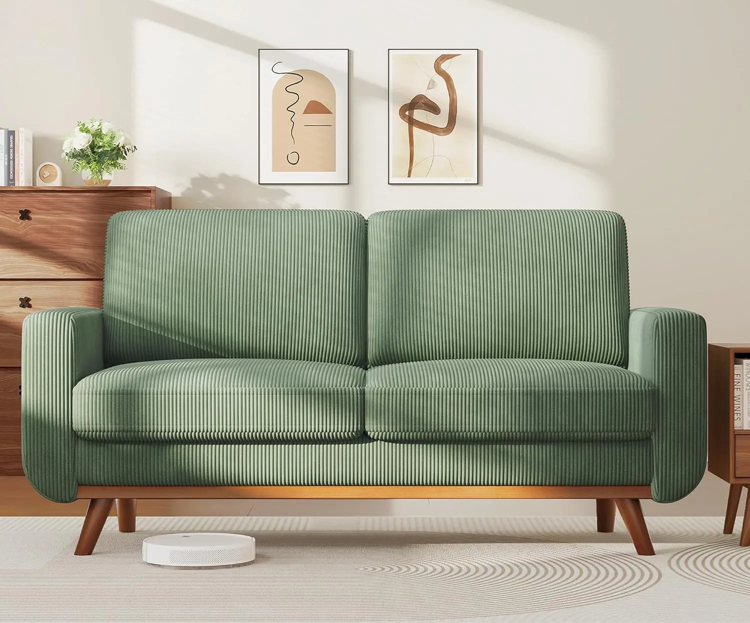 68" Green Loveseat Sofa, Comfy Corduroy with Spring Cushion