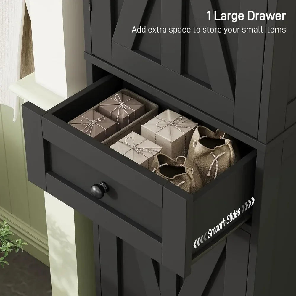 Bestseller 67" h Bathroom Narrow cabinet, 2 barn doors and 1 drawer, freestanding