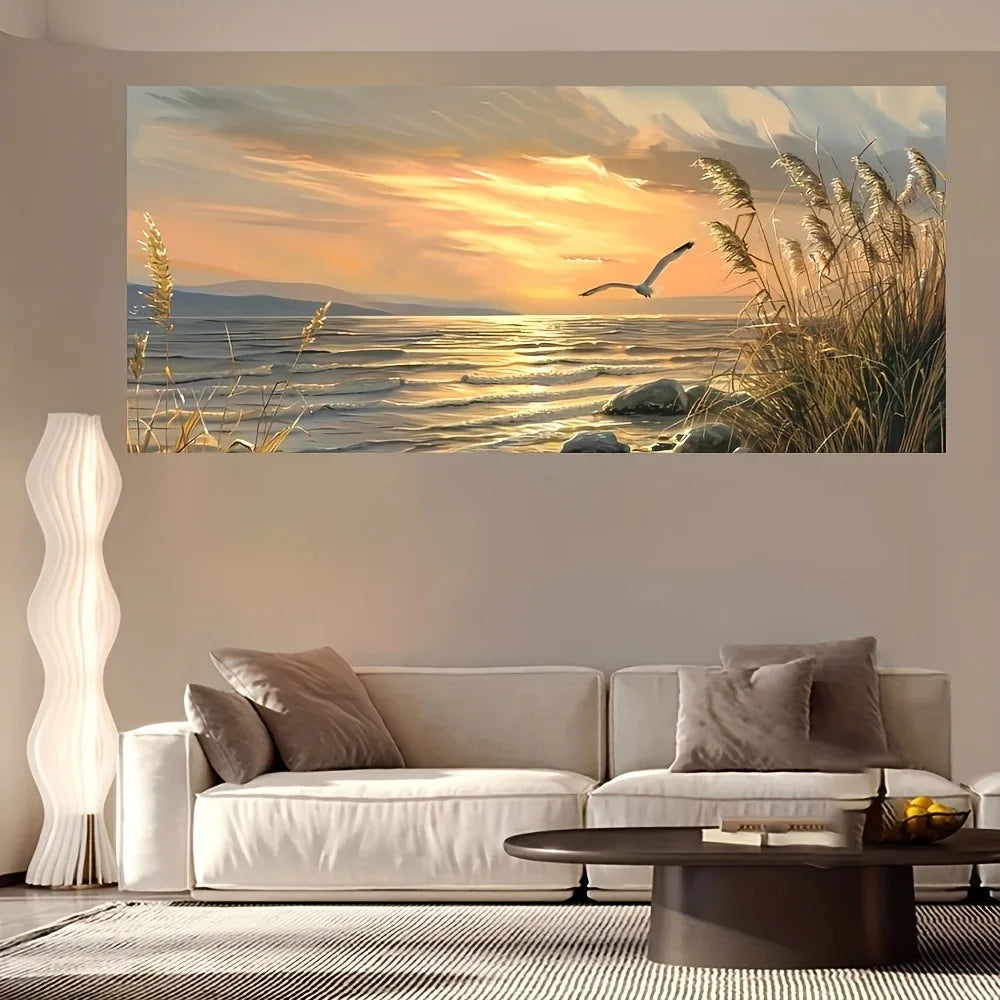 Blazing Sunset Beach Art canvas printed 1.5 inch solid wood frame