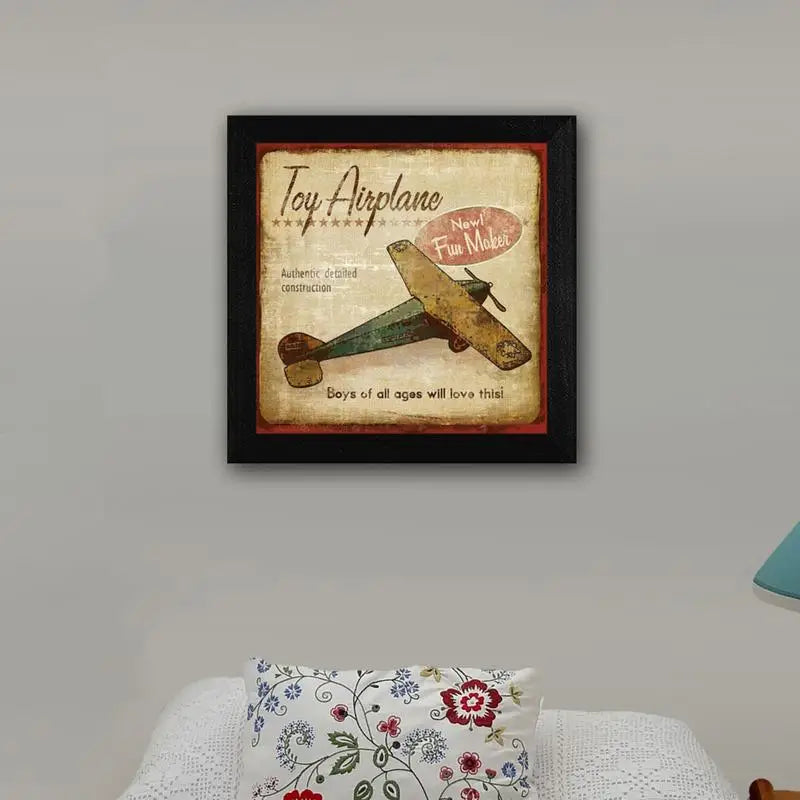 Great Gift. Vintage Toy Airplane Poster in Black Frame, Ready to Hang 14 x 14