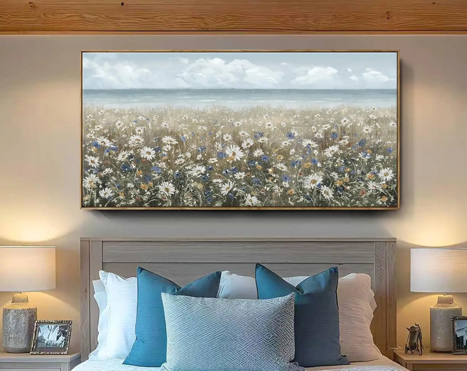 48x24 Coastal Farmhouse Daisy Beach Canvas Wall Art