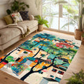 Color Splash Country Rug, Abstract Colorful Town Rug, Machine Washable, Non-Slip.