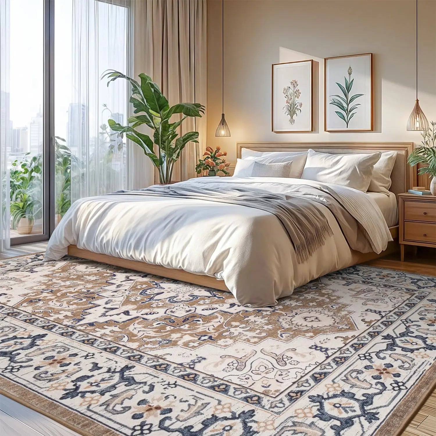 UPGRADE your home with a Vintage Boho Area Rug 8x10 , Floral Brown